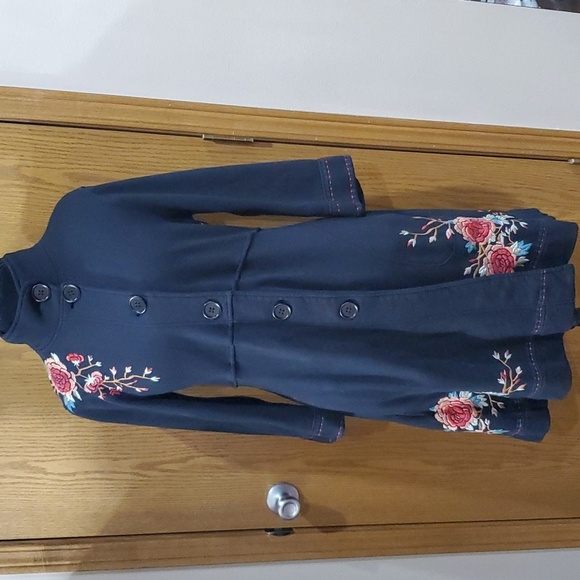Johnny Was mid length floral embroidered black button down cotton jacket - Picture 1 of 9